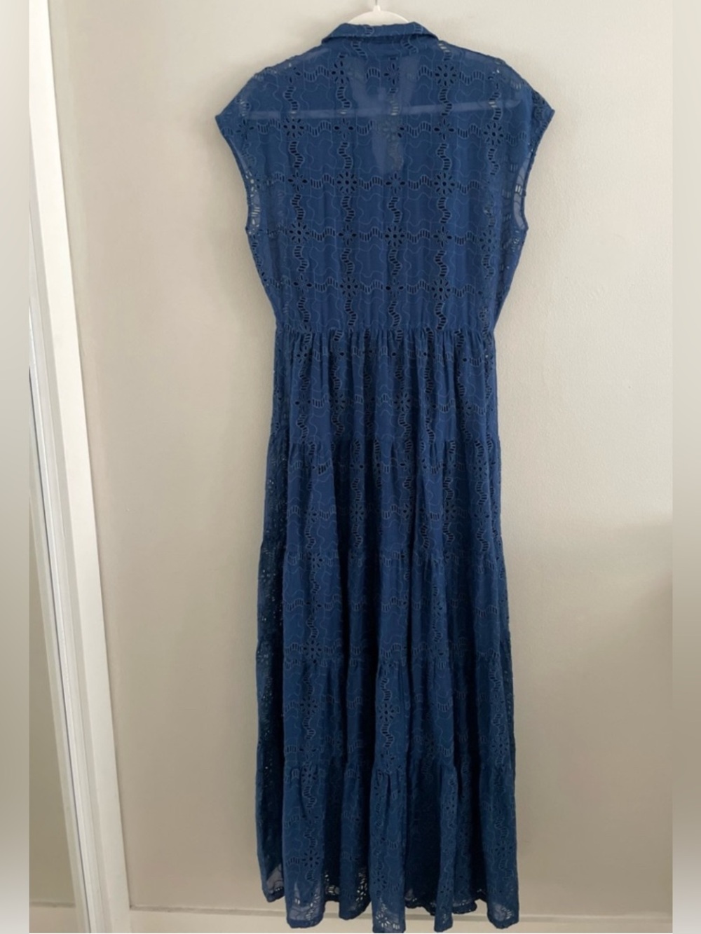 Johnny Was Embroidered Eyelet Tiered Maxi Dress Button Front Blue Size M - Picture 4 of 6